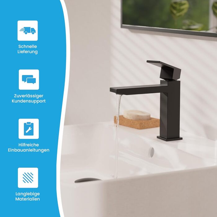 Змішувач для ванної кімнати Bächlein Imatra чорного матового кольору, однорідний важіль, сучасний дизайн