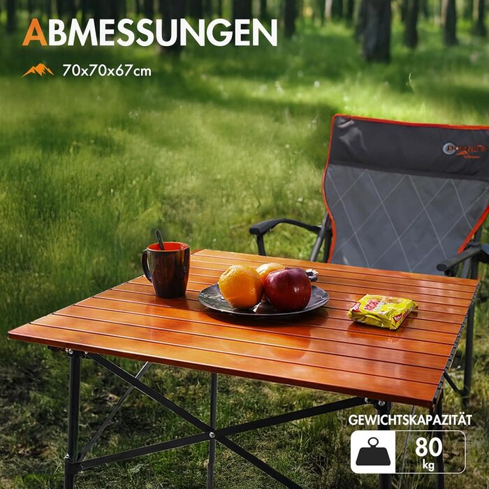 Складаний кемпінговий стіл PORTAL з алюмінієвою стільницею, навантаження до 80 кг, з сумкою-чохлом для пікніка, гриля, саду та балкона, коричневий