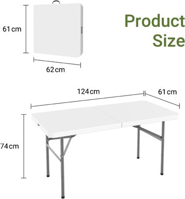 Кемпінговий стіл складний легкий, фуршетний стіл 122х61см, садовий стіл прямокутний з ручкою для перенесення, для кемпінгу, барбекю, вечірки, фуршету, весілля, білий