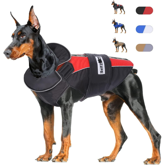 Пальто для собак SelfLove, водонепроникне і тепле, XL, чорне/червоне