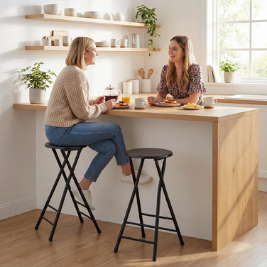 Набір з двох барних стільців, складані, зі сталевим каркасом, кухонні стільці з подвійною підніжкою, розмір 34 x 30 x 70 см, чорний