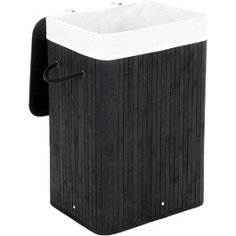 Кошик для білизни SONGMICS об'ємом 72 л, коробка для білизни з кришкою, бамбуковий кошик для білизни з ручками, складна, бавовняна, сумка для прання в пральній машині, пральня, кольори LCB10Y (чорний)