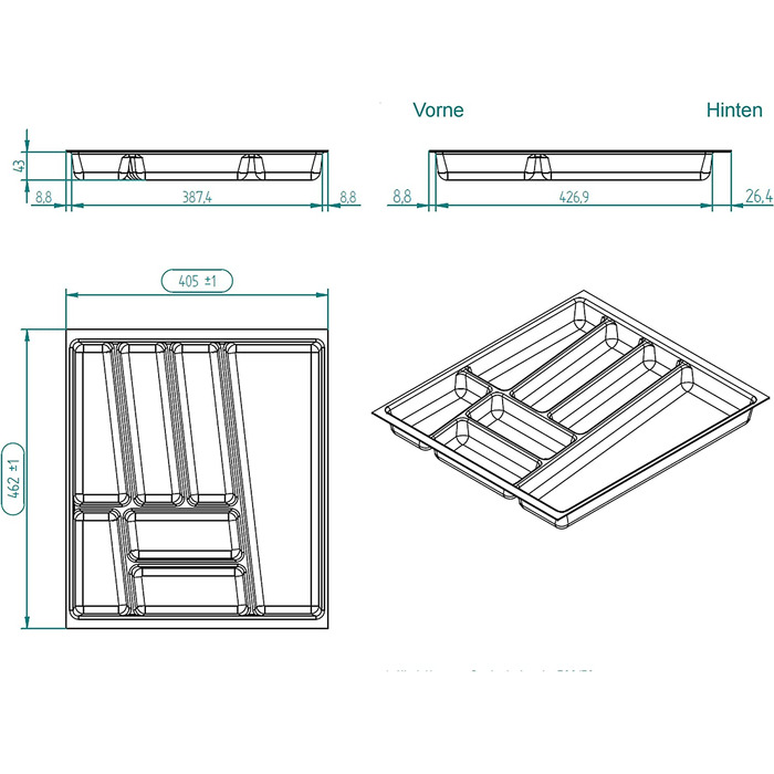 Вставка для столових приборів ORGA-BOX II для висувного ящика Nobilia 50 (462 x 405 мм будь ласка, виміряйте розмір внутрішньої частини висувного ящика) сріблясто-сірий