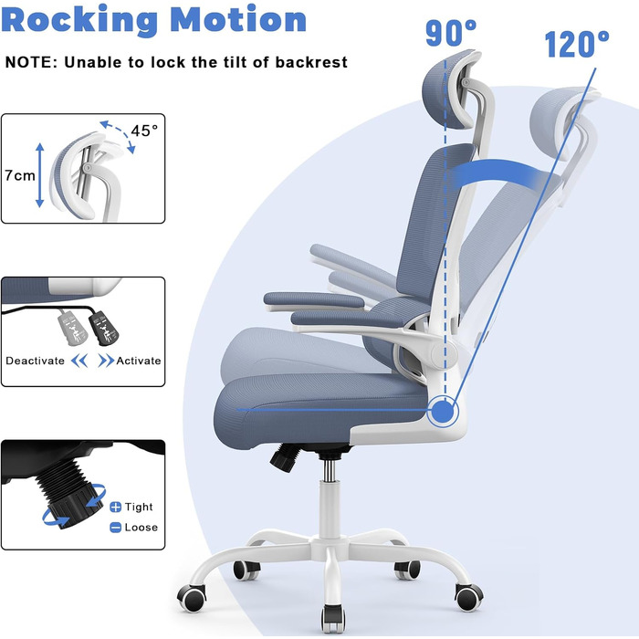 Офісний стіл Naspaulro: ергономічний крісло з регульованою підголівником, підлокітниками та підтримкою попереку. Дихаючий сітчастий матеріал для дому та офісу.