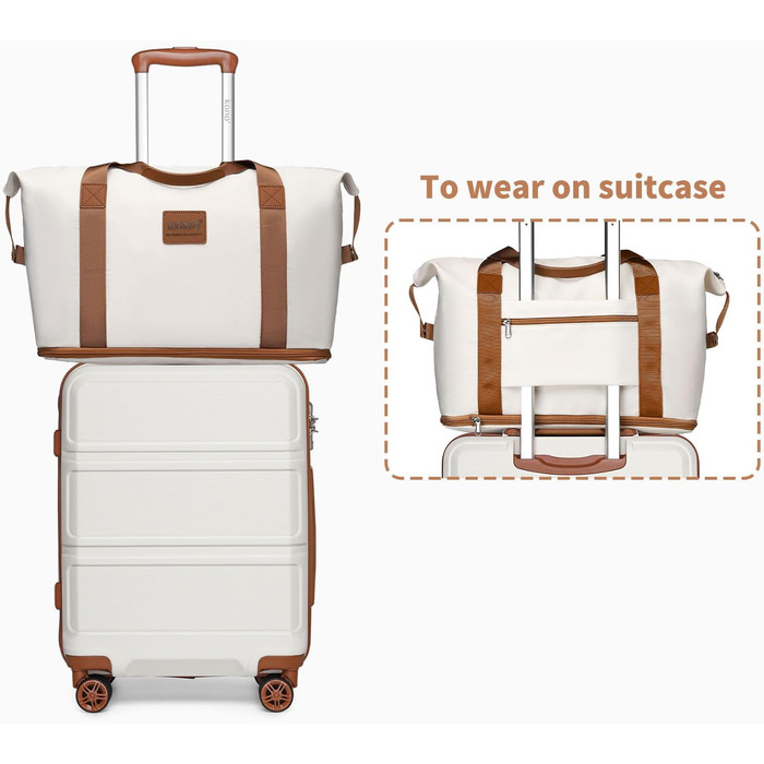 Набір валіз KONO 4 в 1: велика, ручна, косметичка та сумка для подорожей (кремово-білий)