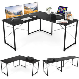 COSTWAY L-подібний кутовий стіл, геймінговий та офісний, 150 x 150 x 74 см (Чорний)