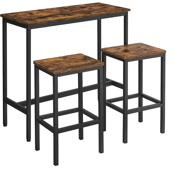 Барний стіл VASAGLE з барними стільцями, комплект для їдальні, стіл для стоячи, сталеве каркас, індустріальний дизайн, вінтажний коричнево-чорний LBT219B01, 2 круглі стільці (чорний горіх + чорний, 2 прямокутні стільці)