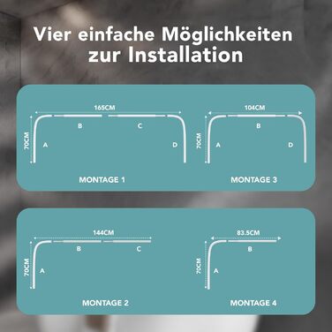 Штанга для душу Еріка L-подібної та U-подібної форми - 4-в-1 для ванни та душу - кутова штанга для душу - сталь з порошковим покриттям - без кріплень до стелі - білий колір