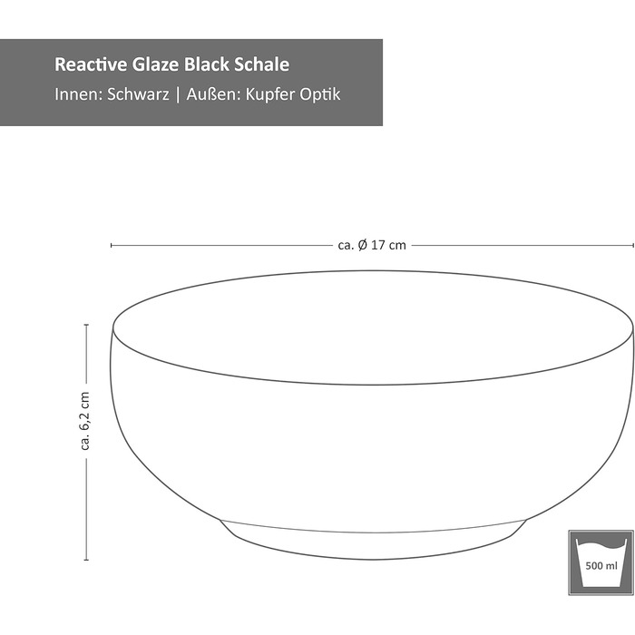 Набір посуду MamboCat Reactive Glaze Black 18 предметів Комбінований сервіз Zakynthos I на 6 персон I Обідній сервіз з 6 обідніми тарілками кожна - тарілка для торта та миска з пластівцями I Набір керамограніту ручної роботи