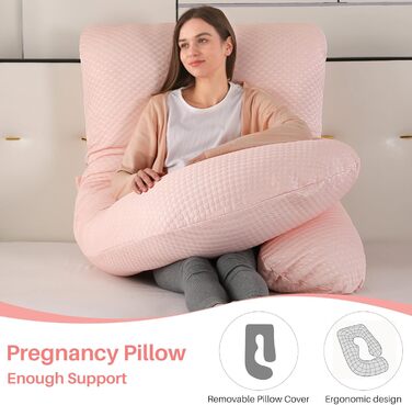 Подушка для вагітних GKXLH – підтримка спини, живота та стегон, J-подібна форма, знімний чохол (Cooling Pink)