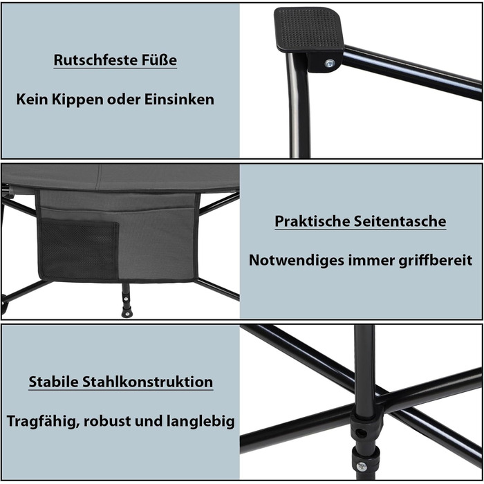 Складане кемпінгове ліжко ALPIDEX з м'яким матрацом та кишенею, витримує до 200 кг, сіре