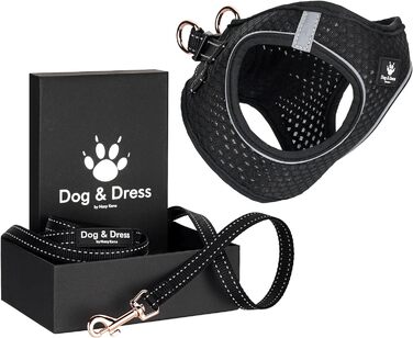 Набір шлейка повідець для собак Dog & Dress, цуценята, чорний/рожеве золото, дихаюча, світловідбиваюча (50 символів)
