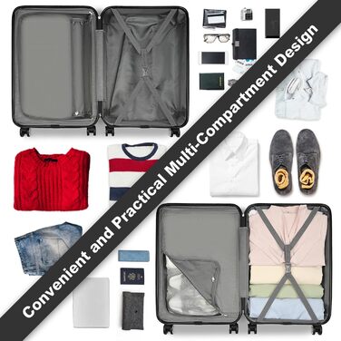 KONO Валіза середнього розміру 24 дюйми, ABS, з TSA-замком, 4 колеса, 65×44×25.5 см, темно-синій