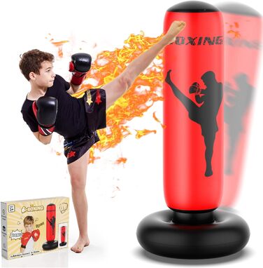 Боксерська груша XBEN Kids, 165 см Надувна боксерська груша Стояча дитяча боксерська груша для дітей, дорослих, які займаються карате, тхеквондо, зниженням тиску та домашніми тренуваннями (червоний)