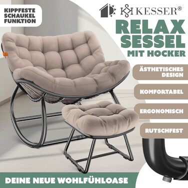 Крісло-гойдалка KESSER® для дому та вулиці, ергономічне | Макс. навантаження 120 кг, стійкі ніжки, стійке до погодних умов (XXL Chillexer Pro, Бежевий)