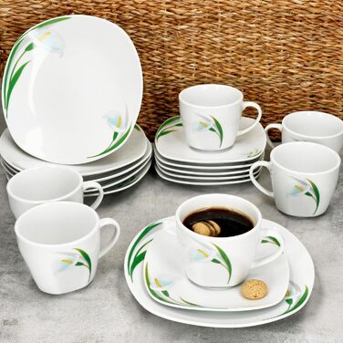 MamboCat Набір кавового сервізу 18 предметів White Calla, 150 мл, для 6 осіб, з квітковим декором