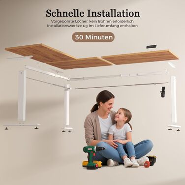 Електричний кутовий стіл Klicelor з регулюванням висоти, L-подібний стіл для стоячи роботи з 3 функціями пам'яті та антиколізійною технологією, ергономічний комп'ютерний стіл, білий (190 x 155 см, світло-коричневий)