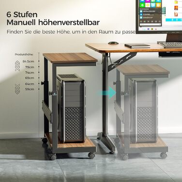 Підставка для комп'ютера EUREKA ERGONOMIC, регульована по висоті, ATX, для CPU, під стіл, з роликами та підкладкою під мишу (волоський горіх)