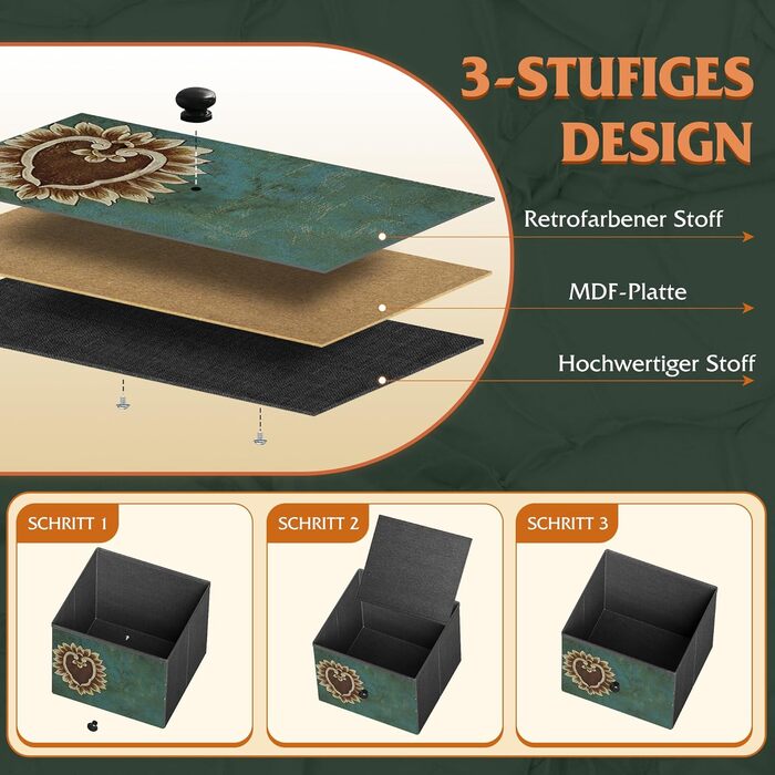 Комод WLIVE з 5 висувними ящиками з тканини, шафа для спальні, комод у вітальню, зі сталевим каркасом, богемний стиль, 29.8T x 100B x 63.7H см (5 ящиків), зелений