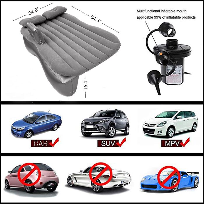 Автомобільний матрац Icelus, надувний матрац для позашляховика, універсальна надувна ліжко для кемпінгу, рухоме заднє сидіння автомобіля, більш товста надувна ліжко в багажнику для подорожей, кемпінгу, активного відпочинку (UA-cab004)