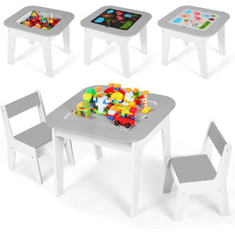 Дитячий стіл та стільці Clevich - комплект для дитячої кімнати (сірий), з місцем для зберігання та дошкою для малювання