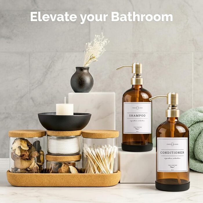 Набір дозаторів для мила 2 шт. з нержавіючою помпою, скляні, 475 мл (набір для кухні та ванної кімнати)