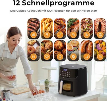 Фритюрниця Balter Airfryer HL-551T 5.5 л, чорна: 12 програм, 100 рецептів, з вікном