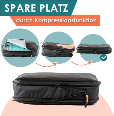 Набір компресійних органайзерів для одягу в подорожі Packing Cubes, 8 предметів, чорний — легкі сумки-пакувальники для рюкзака та валізи