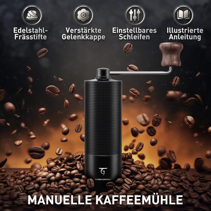 Ручна кавомолка SUNYA MCG-02 з кегульним жорном, збірник рецептів, нержавіюча сталь, дерев'яний ручка