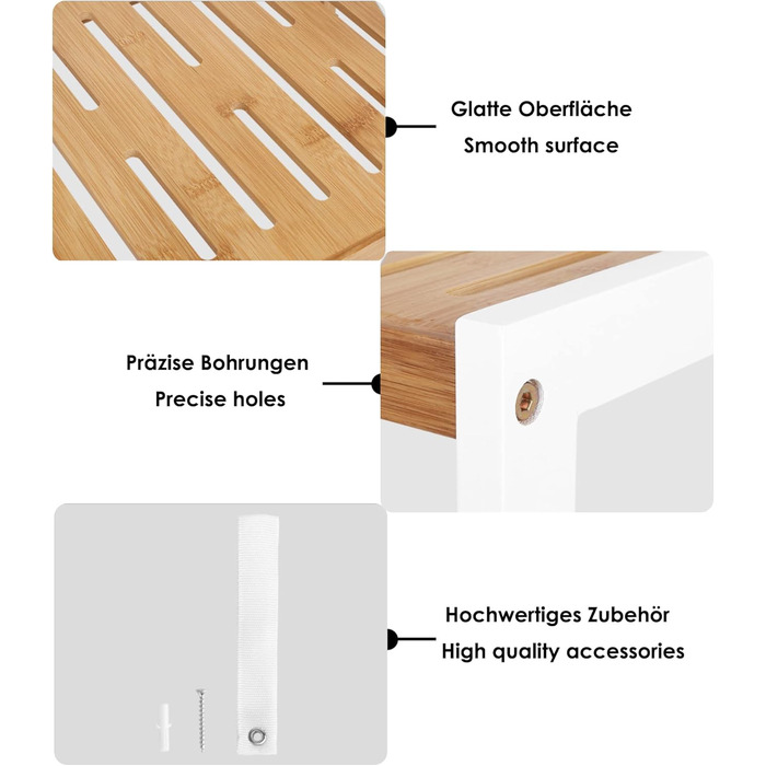 Стелаж для ванної кімнати та кухні FOREHILL з 7 полицями (160x36x28 см) - бамбук та білий