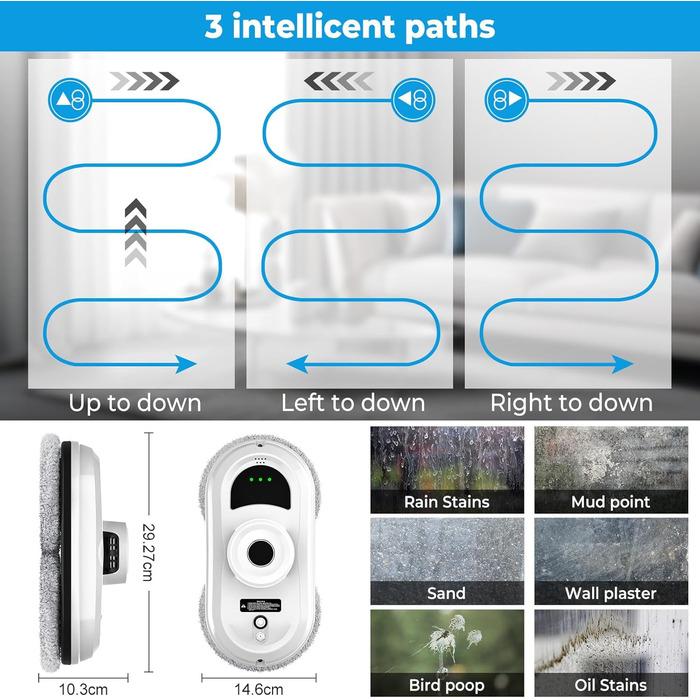 Робот для миття вікон, 5600Pa, з автоматичним розпиленням, 3 режими, інтелектуальна навігація, розпізнавання країв, пульт ДУ, система безпеки та 10 ганчірок для миття