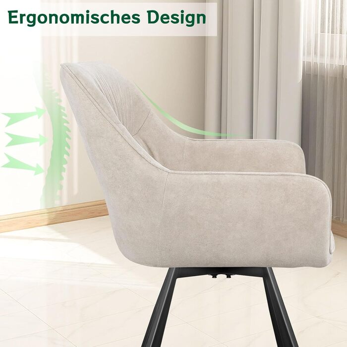 Набір обідніх крісел 6 шт. поворотні, з підлокітниками, 360°, сучасний м'який стілець з велюру, для вітальні, кухні, спальні, робочого кабінету (2 поворотні, хакі)