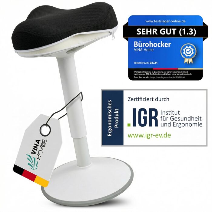 Офісний стілець ZIP SH-01 з ергономічною спинкою та знімним чохлом | Активне сидіння, стабільний ефект гойдання, регулювання висоти 58-83 см (Чорний)