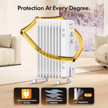 Масляний радіатор VonHaus 2.5 кВт з термостатом, білий (9 ребер)