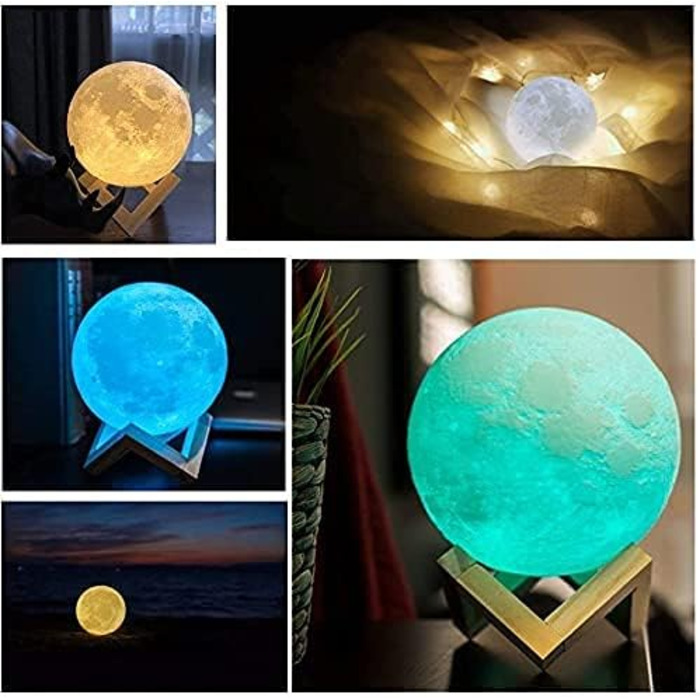 Оновлення ACED 3D Moon Lamp 2023, 16 кольорів, дерев'яна підставка, пульт дистанційного керування/сенсорний, USB акумуляторний, подарунок