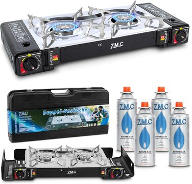 Газовий набір для кемпінгу ZMC 2-поверховий з адаптером для LPG + 4 балончики 227г + кейс, 2.5кВт, з Piezo-запалюванням, для відпочинку на природі та дому