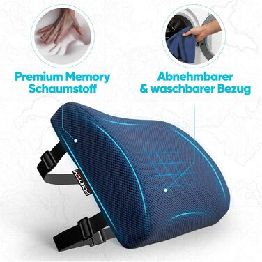 Подушка під поперек FORTEM з ефектом пам'яті для авто, ігрового та офісного стільця, ортопедична підтримка спини з дихаючою знімною обкладинкою (Синій сітчастий матеріал)