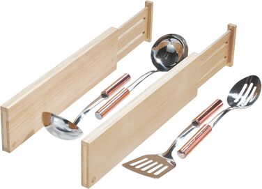 Органайзери для шухляд iDesign 2 шт. з регульованим розміром, з павловнії, для кухонних аксесуарів та столових приборів, бежевий