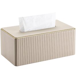 Склянка для серветок KINGFOM з золотим краєм, з PU шкіри, для вітальні, ванної кімнати та офісу (Бежева, прямокутна)