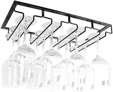 Підставка для келихів FIAMER - металева підставка для винних келихів, настінна полиця для кухні, бару та ресторану (Чорний, 4 ряди, 1 шт.)