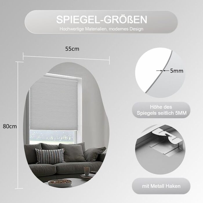 Дзеркало для ванної кімнати Spiegel Schwarz 40x60 см з металевим каркасом, прямокутне, для ванної, вітальні, спальні, гостьового WC