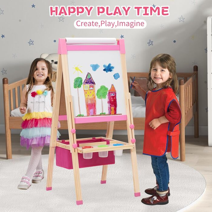Дитяча мольберт-дошка Maltafel рожевого кольору з сумкою, регульована висота, двосторонній, з рулоном паперу, для дітей від 4 років