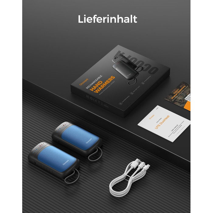 Електричний грівець для рук OCOOPA UT5 DuoHeat (синій): миттєве нагрівання, 8 годин роботи, для кемпінгу, полювання, подорожей, подарунок для чоловіків