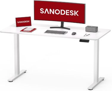 Регульований стіл Sanodesk 110x60 см з суцільною стільницею – компактний стоячий стіл для маленьких приміщень, ергономічний та стильний, білий