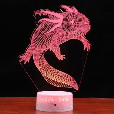 Приліжковий світильник PONLCY для дітей, 3D-ілюзійна лампа, настільна лампа для спальні, приліжкова лампа 7 кольорів, USB-світлодіодна настільна лампа, подарунки на День Святого Валентина для маленьких дівчаток, прикраса для дому (Аксолот)