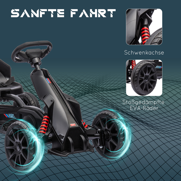 Дитячий карт, каталка з регульованим сидінням, педальний автомобіль з гальмом, для дітей 3-8 років, для вулиці, чорний