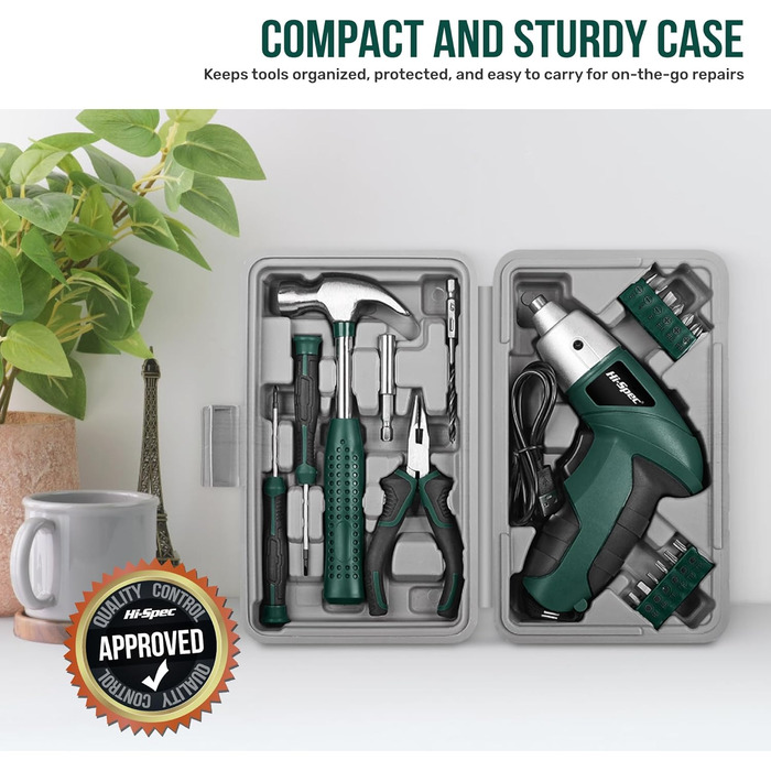 Набір інструментів Hi-Spec 25 предметів, зелений, компактний, для дому та офісу, базовий побутовий набір для ремонту в кейсі
