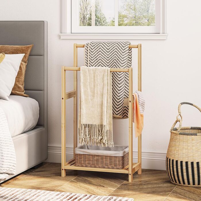 HOOBRO Лежак для рушників бамбуковий, підставка для рушників, вішалка для одягу, 42 x 24 x 77,5 см, для спальні та вітальні