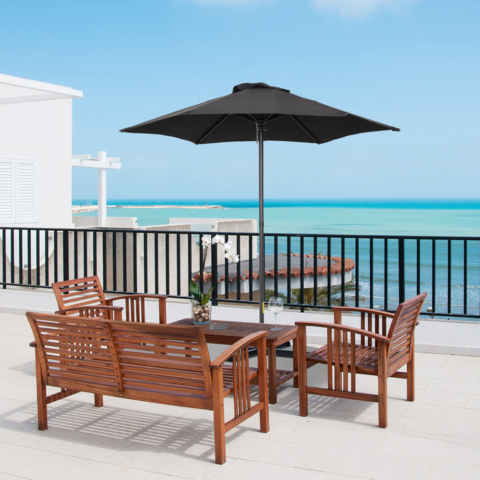 Outsunny Parasol Ø196 см, поворотна парасолька з функцією складання, шестикутна балконна парасолька пляжна парасолька вітрозахисна стабільна на ринку Парасолька з колінчастим механізмом Парасолька від сонця для пляжного балконного саду, чорний