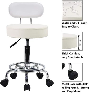 Офісний стілець з регульованою висотою, обертовий стілець з низькою спинкою і підставкою для ніг, виготовлений зі штучної шкіри білого кольору